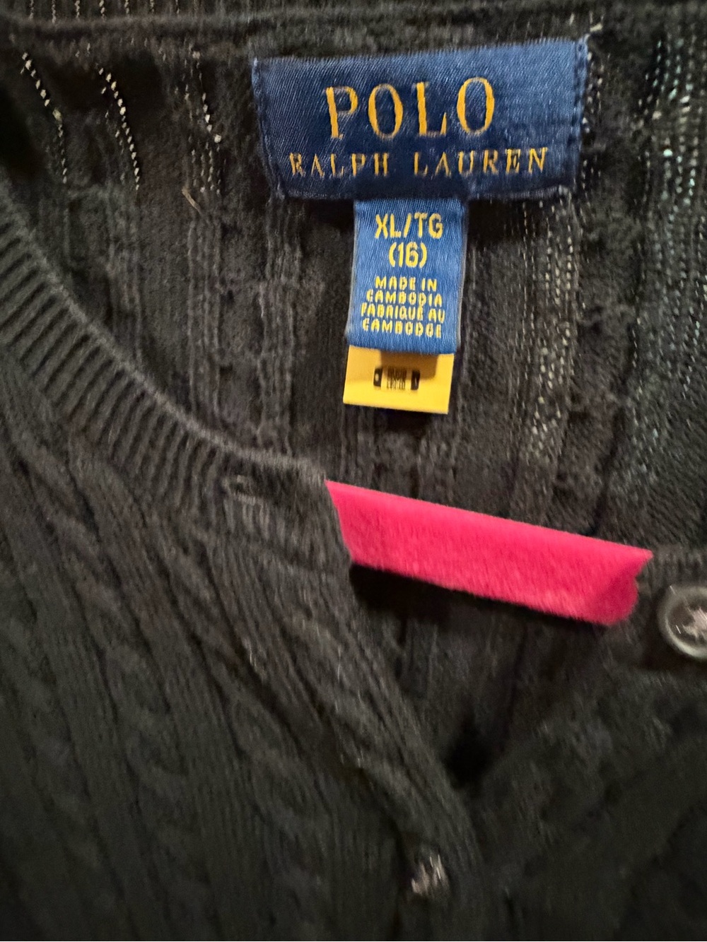 Polo by Ralph Lauren Black Cable-Knit Button-Up Cardigan with Polo Pony - Picture 2 of 4